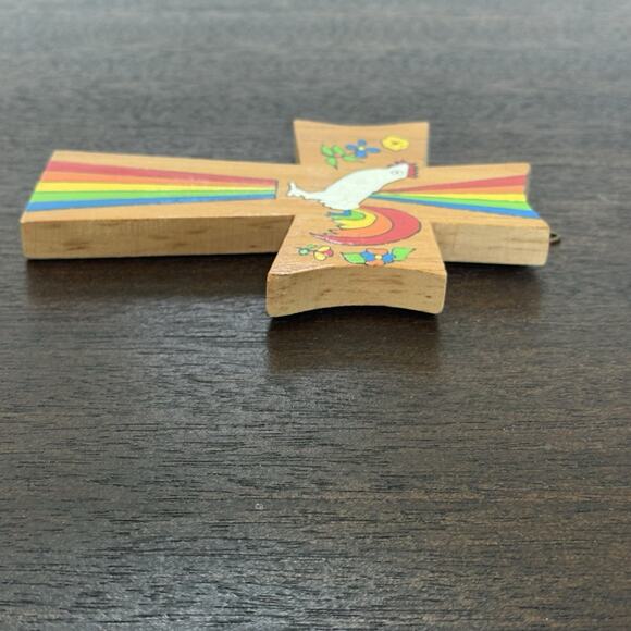Cross El Salvador Vtg Handmade Rooster Rainbow Folk Art Colors Floral Religious - Picture 8 of 15